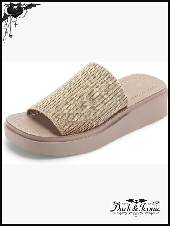Women\'s Platform Sandals Slip On Comfortable Knit Slide Heel 1.8\